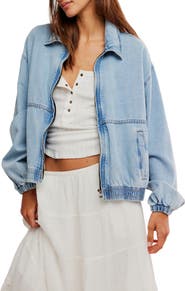 Free People Birdie Relaxed Denim Bomber Jacket