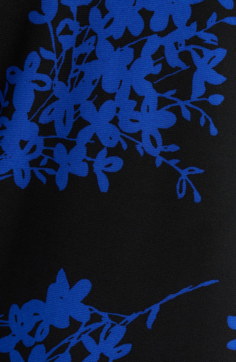 AK ANNE KLEIN Floral Print Split Neck Top, Alternate, color, Anne Black/ Empire Blue