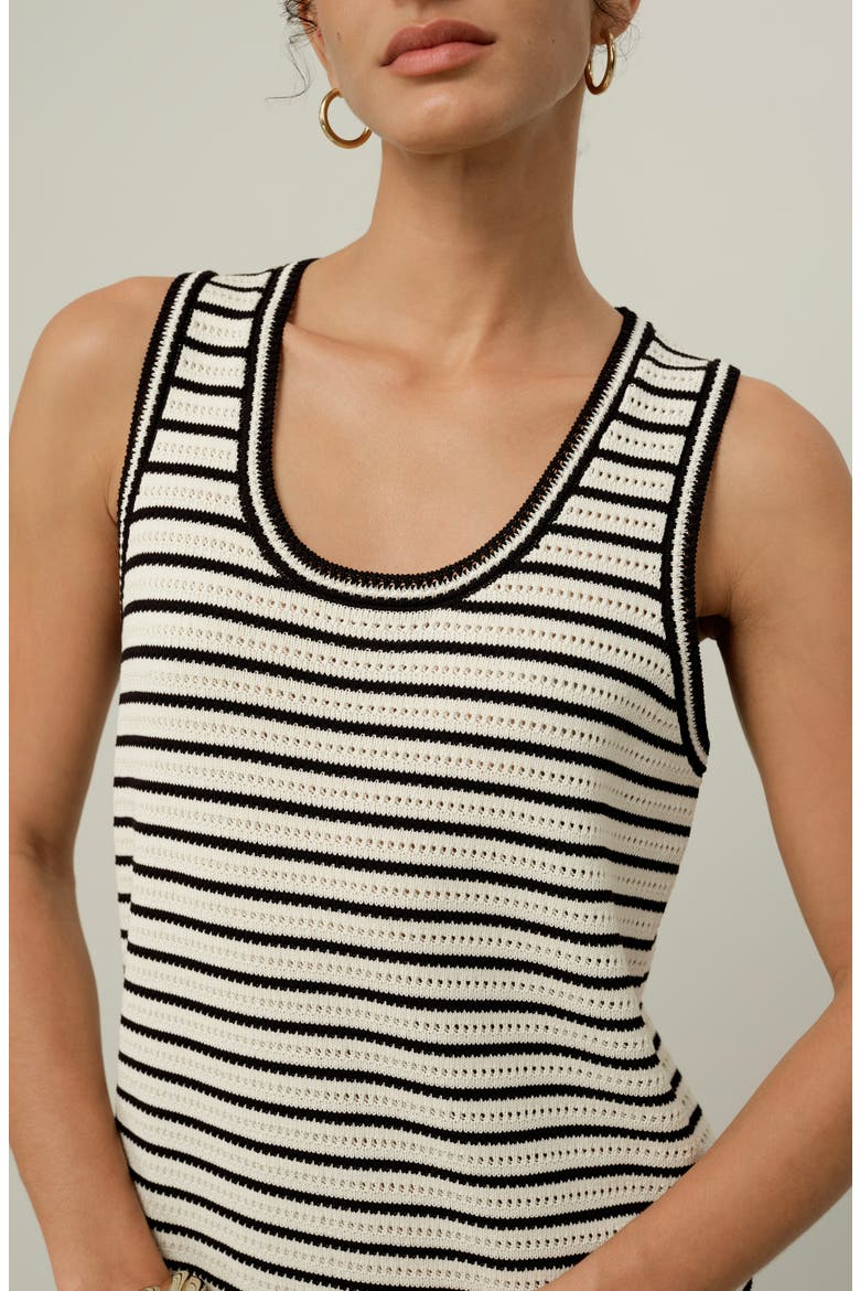 Women's Toscana Striped Pointelle Dress, Alternate, color, White With Black Stripes