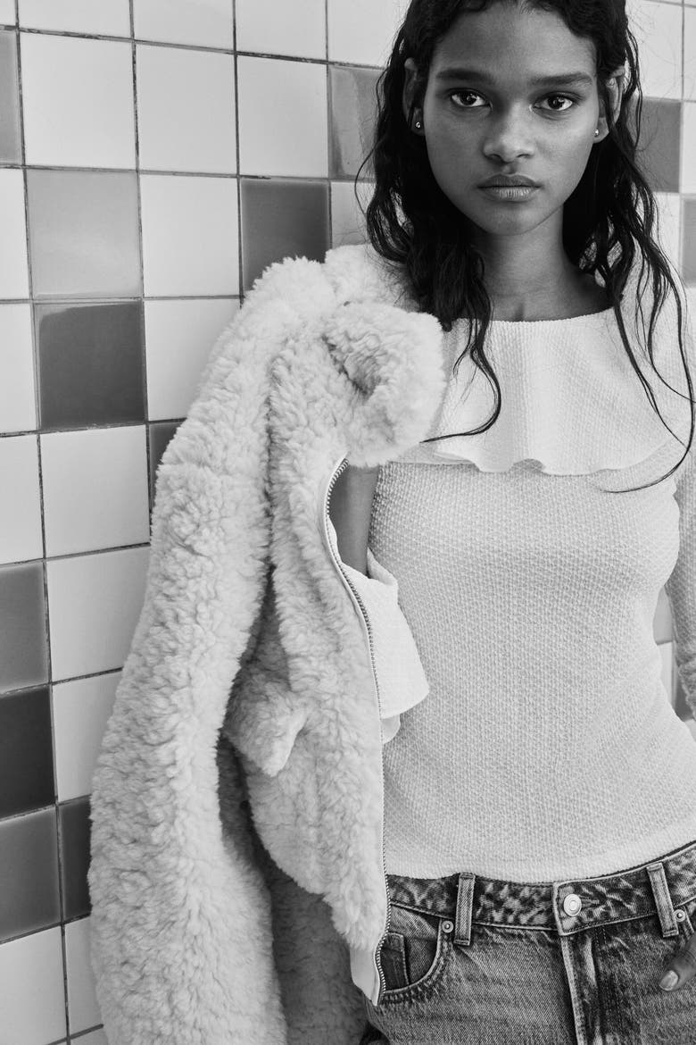 Flounce-trimmed Top, Alternate, color, Cream