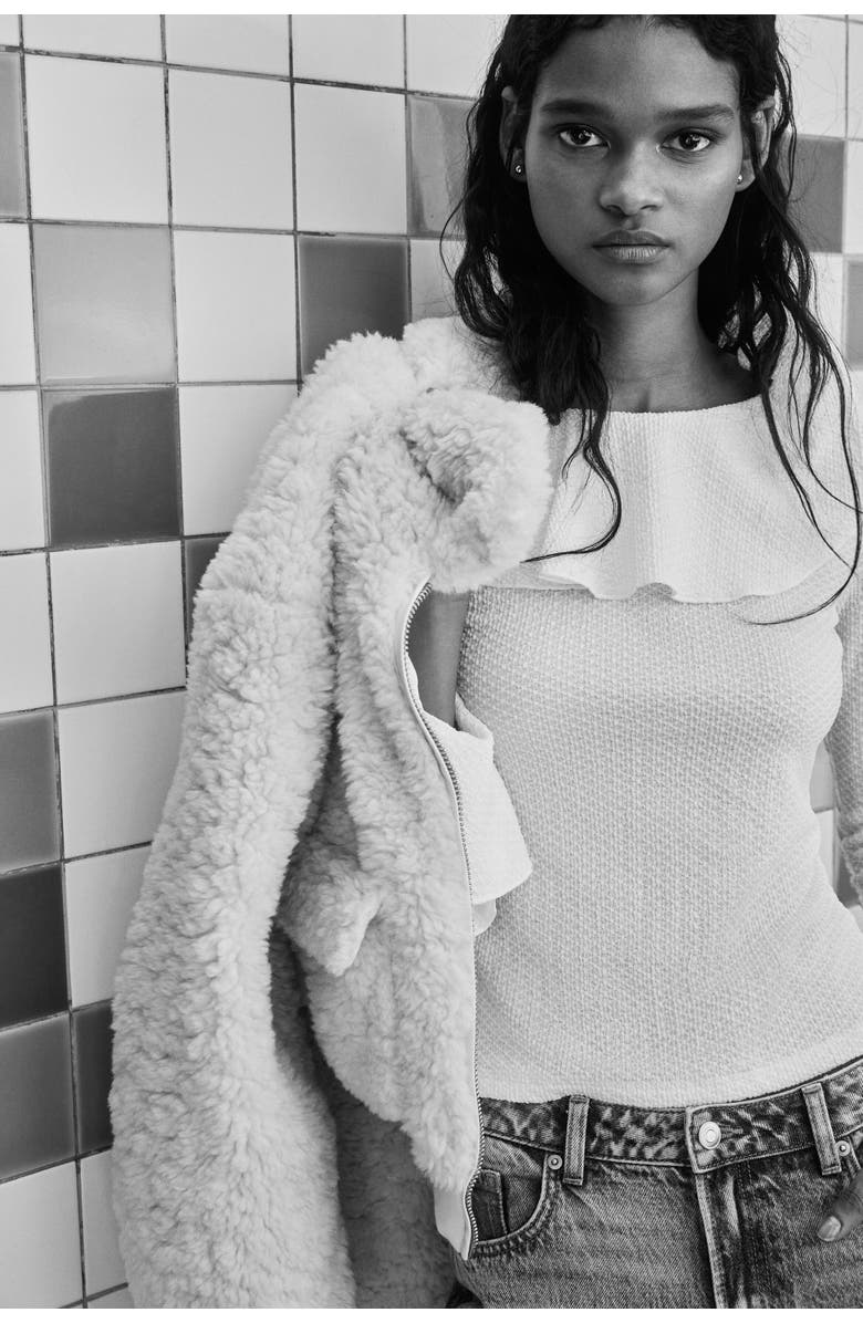 H&M Flounce-trimmed Top, Alternate, color, Cream