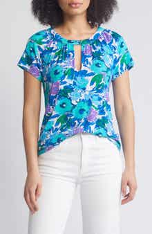 Loveappella Floral Print Keyhole Top