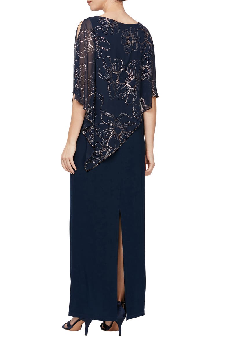 Metallic Chiffon Overlay Gown, Alternate, color, NAVY/ ROSE GOLD