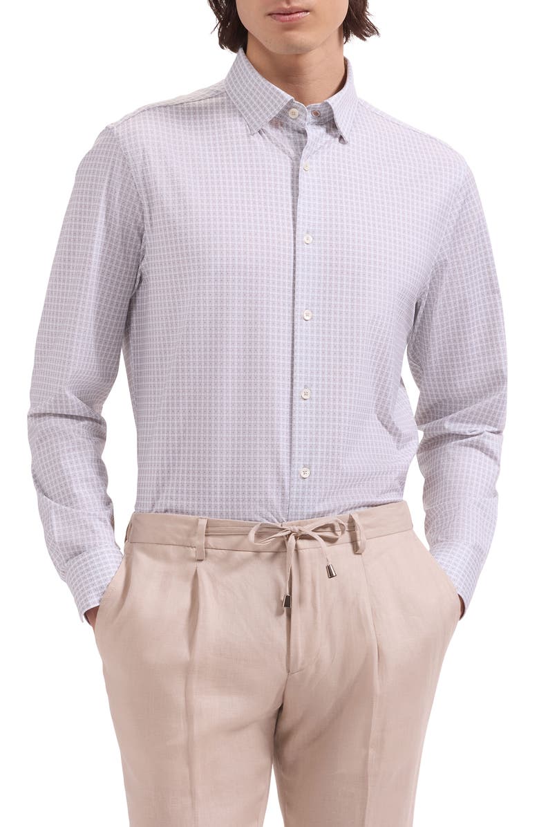 Bugatchi Jules OoohCotton<sup>®</sup> Check Button-Down Shirt, Main, color, Limestone
