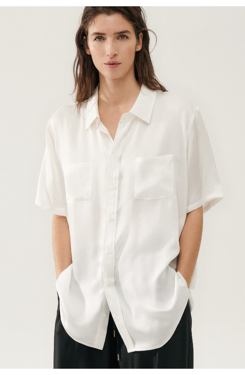 SILK LAUNDRY SHORT SLEEVE BOYFRIEND SHIRT WHITE, Main, color, White