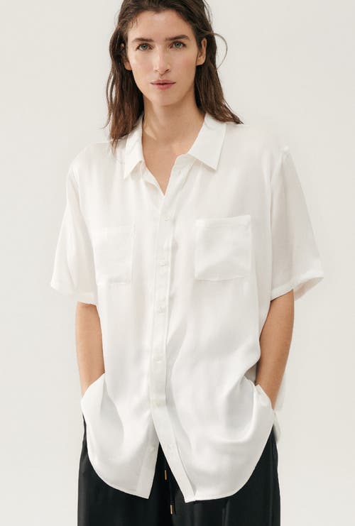 Silk Laundry Short Sleeve Boyfriend Shirt White In White