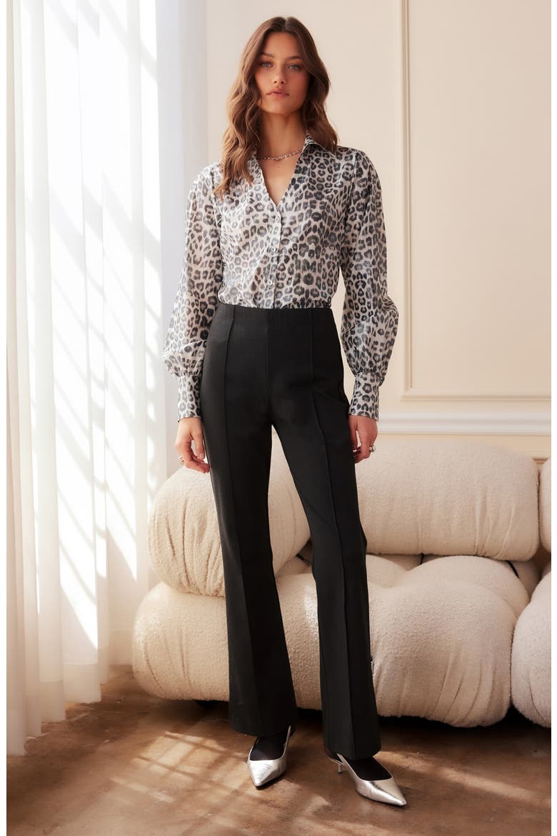 Serena Pintuck Pull-On Slim Flare Pants, Alternate, color, CHARCOAL