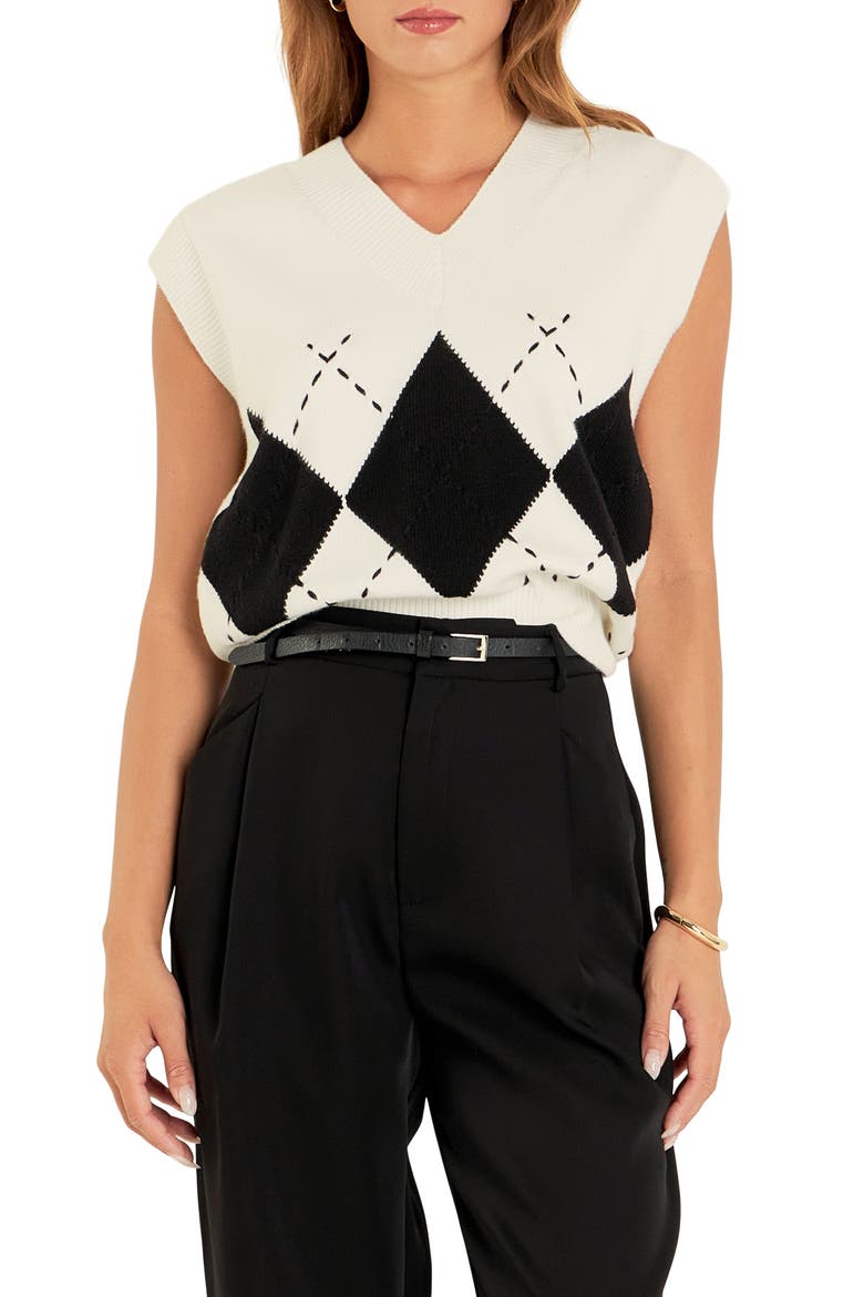 Argyle Pullover Sweater Vest, Main, color, IVORY/ BLACK