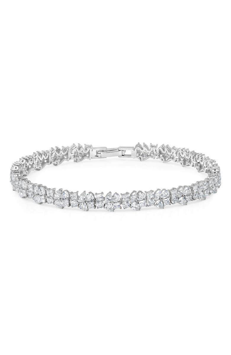 Crislu Multi Cluster Cubic Zirconia Bracelet, Main, color, Pure Platinum/ Clear Stone