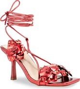 CHASE AND CHLOE Studded Rosette Ankle Tie Sandal