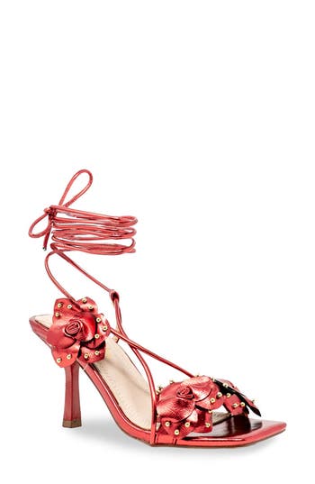 Chase & Chloe Chase And Chloe Studded Rosette Ankle Tie Sandal