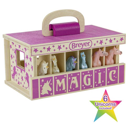 Horses Unicorn Magic Wooden Stable Playset with 6 Unicorns, 132 Scale