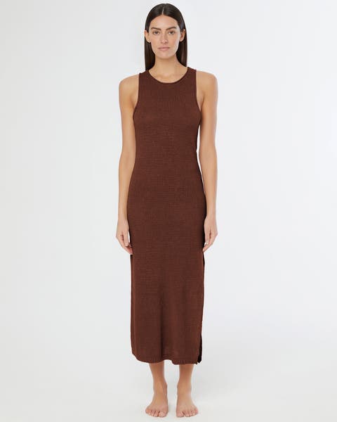 Linen Knit Low Scoop Back Maxi Dress