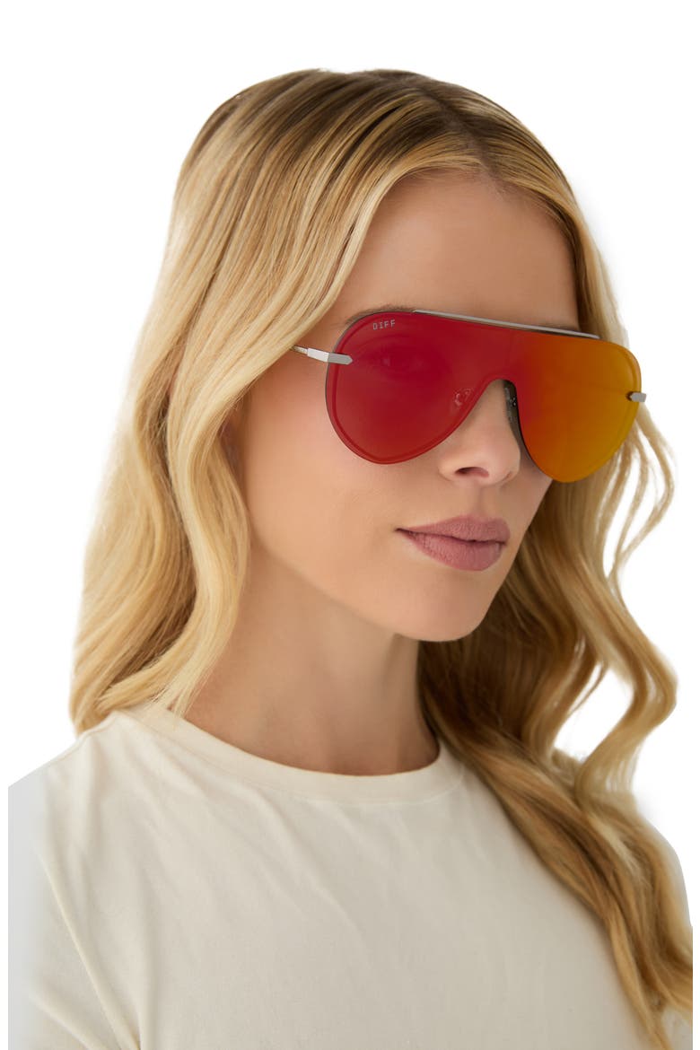 Imani 139mm Gradient Shield Sunglasses, Alternate, color, GUNMETAL / RED HOT MIRROR
