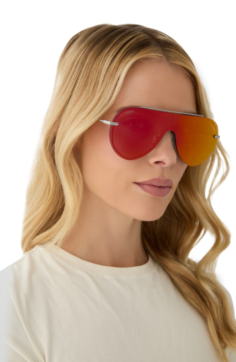 DIFF Imani 139mm Gradient Shield Sunglasses, Alternate, color, Gunmetal / Red Hot Mirror