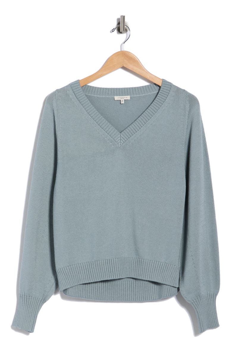 V-Neck Raglan Sleeve Sweater, Alternate, color, DEEP BLUE DUST
