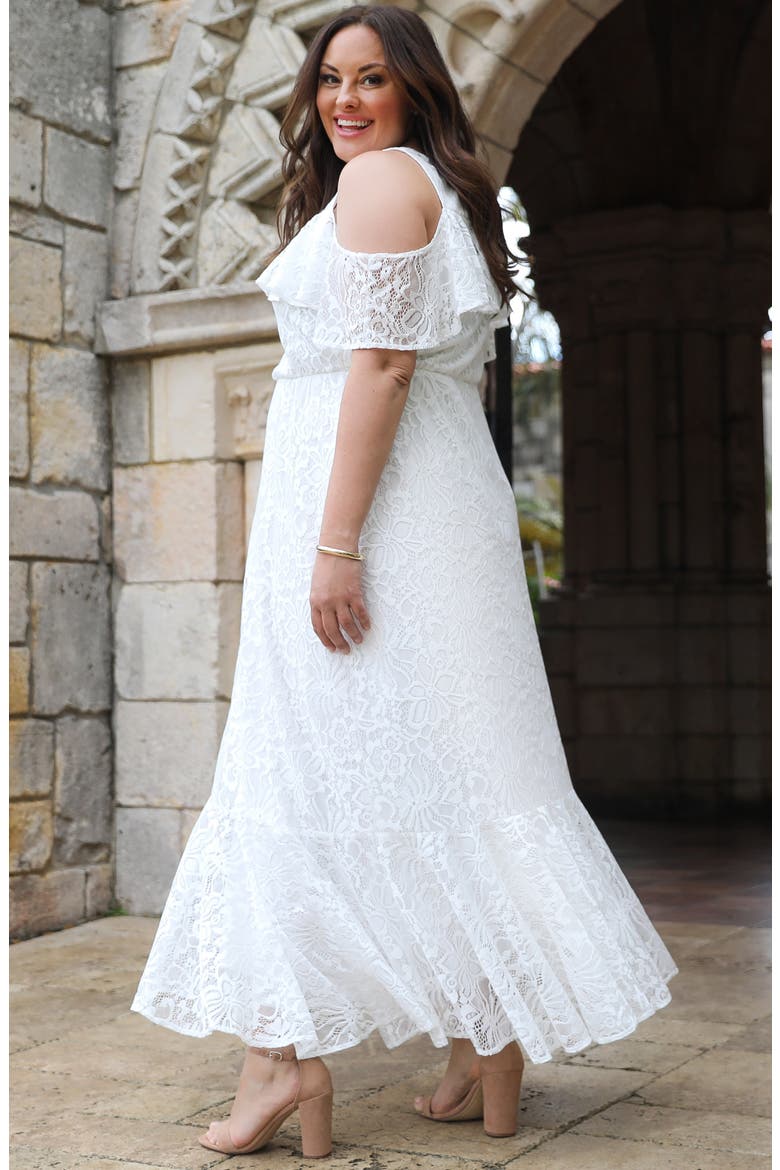Savannah Cold Shoulder Lace Gown, Alternate, color, PEARL