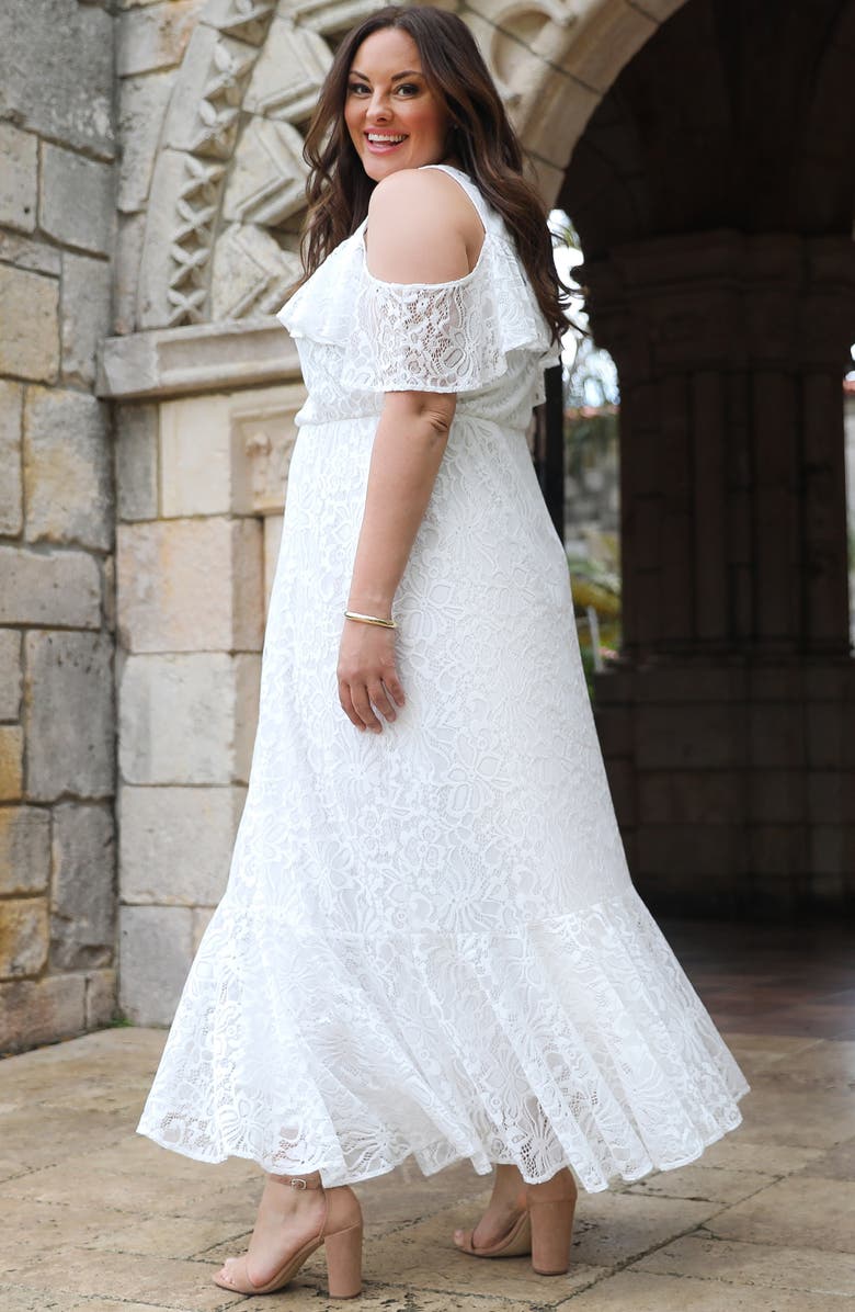 Kiyonna Savannah Cold Shoulder Lace Gown, Alternate, color, Pearl