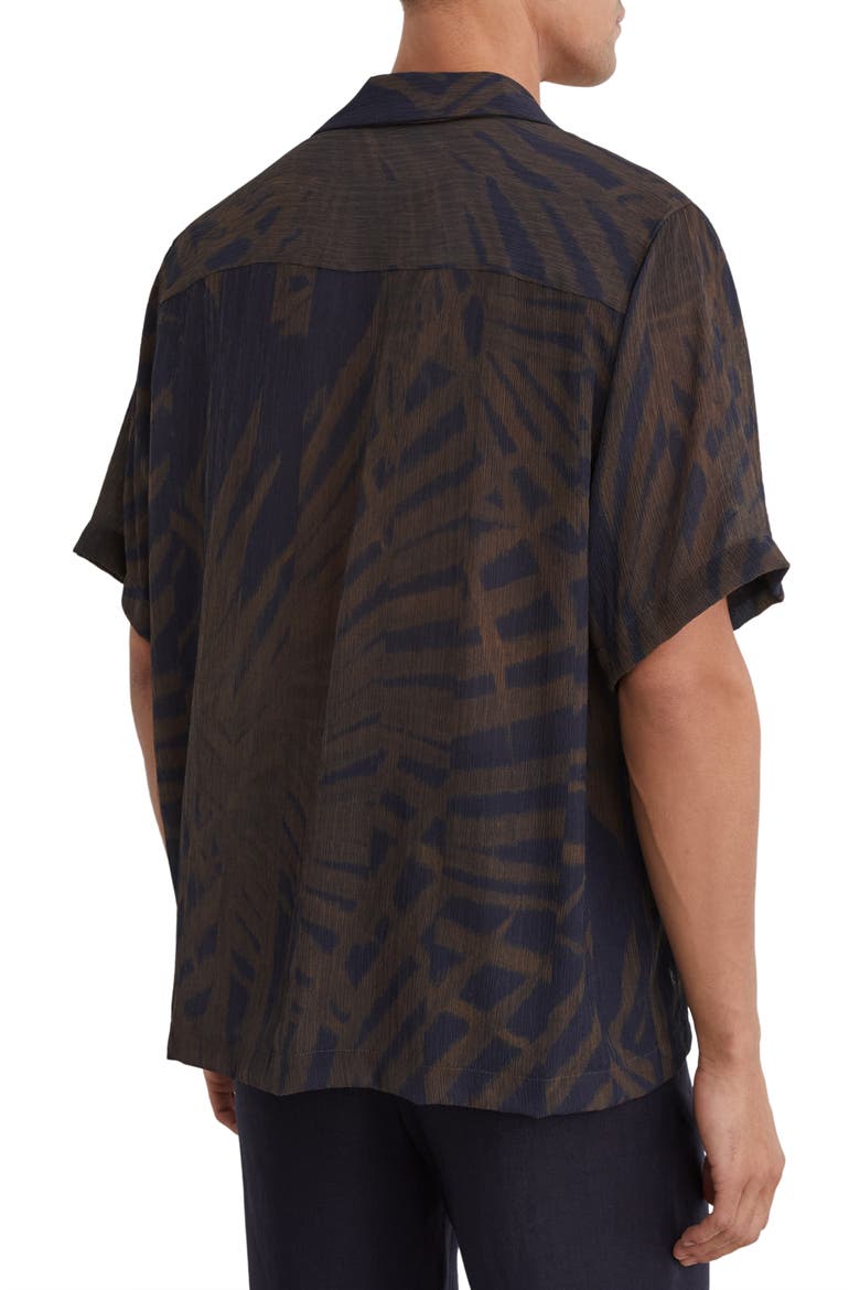 Shindora Relaxed Fit Palm Print Camp Shirt, Alternate, color, NAVY/ BROWN