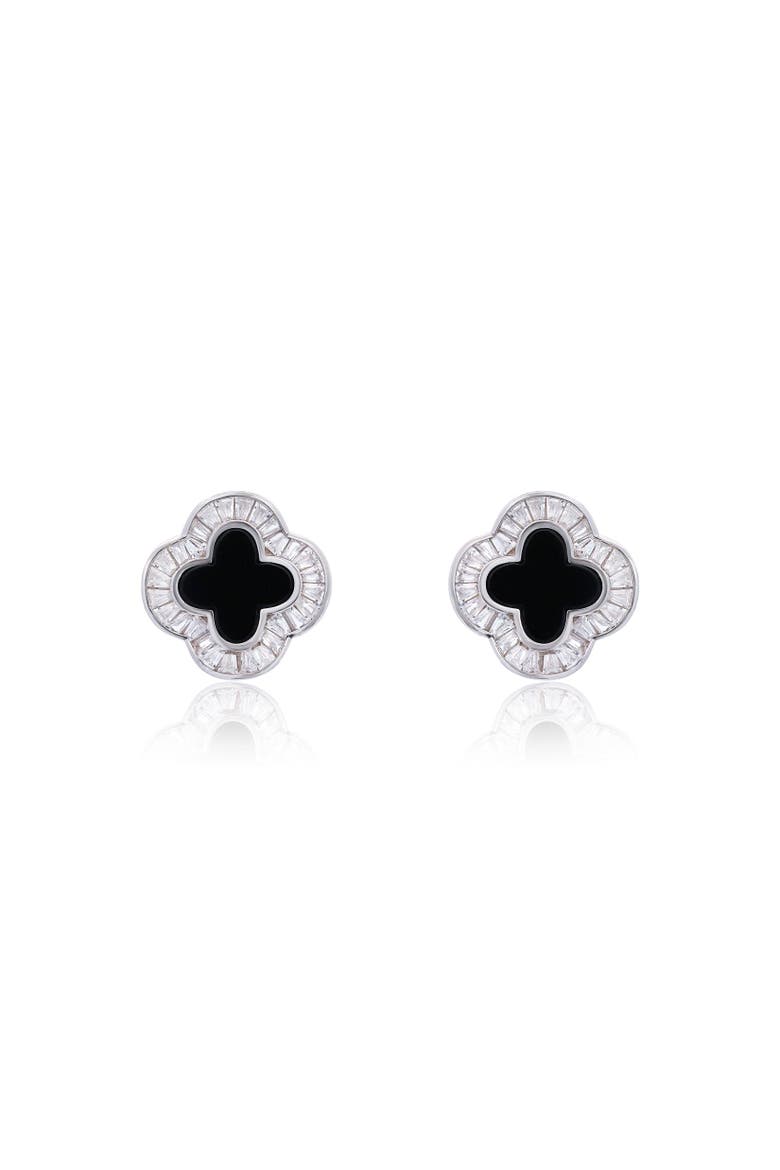 Large Onyx CZ Clover Stud Earrings, Alternate, color, Onyx