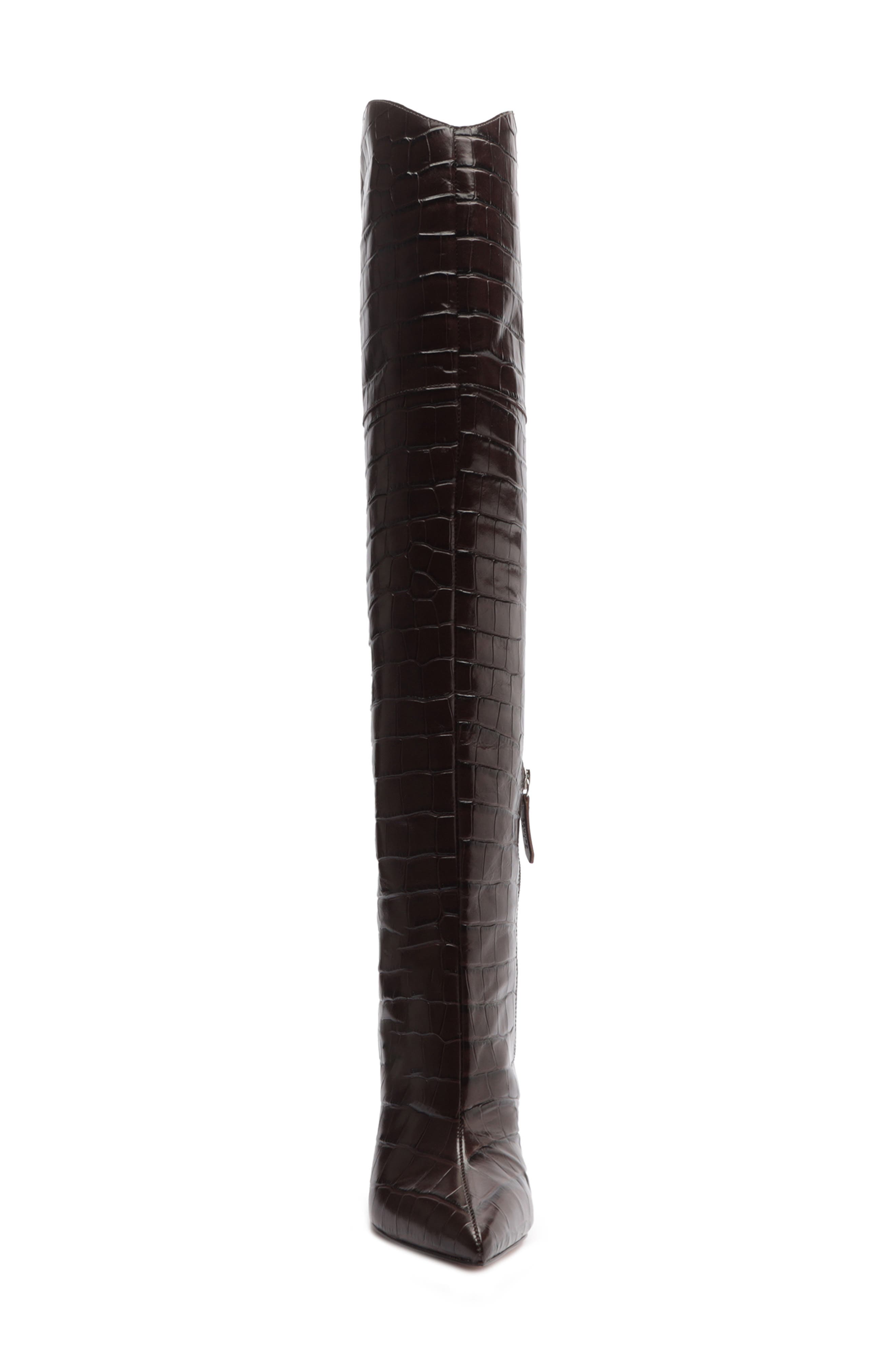 Maryana Croc Embossed Over the Knee Boot, Alternate, color, DARK CHOCOLATE
