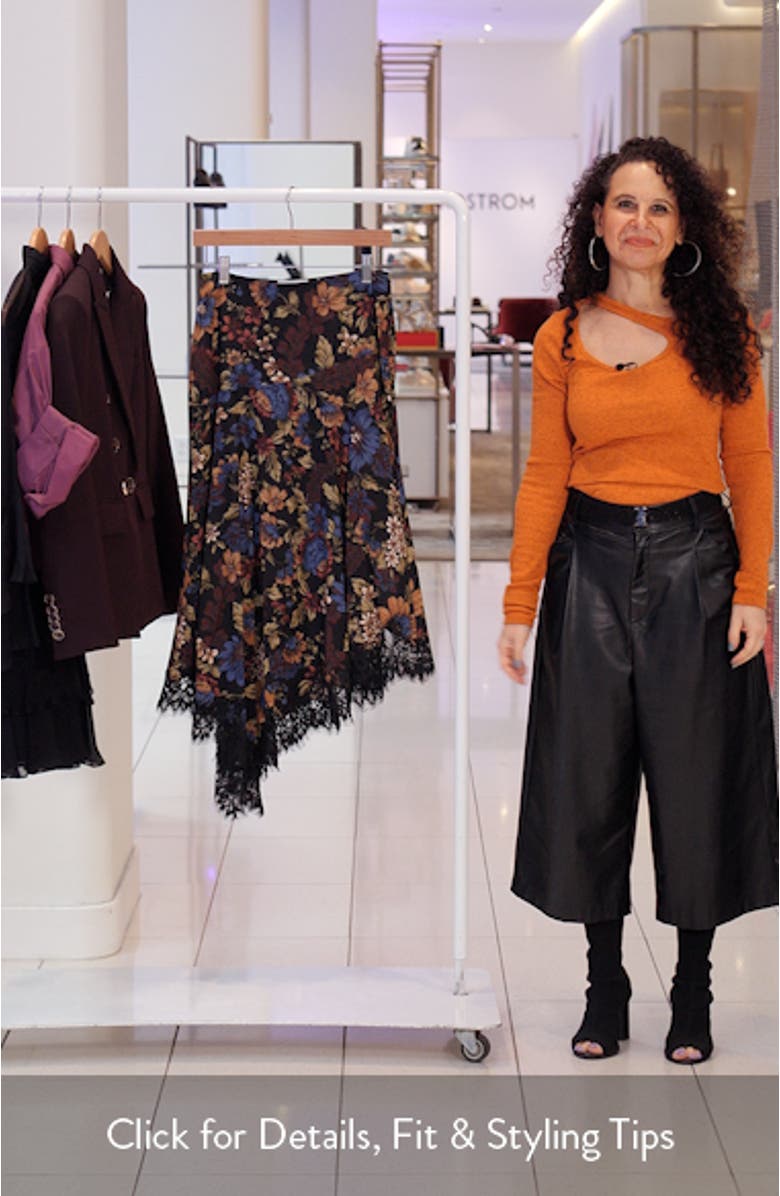 Rosemary Floral Asymmetric Hem Stretch Silk Skirt, sales video thumbnail