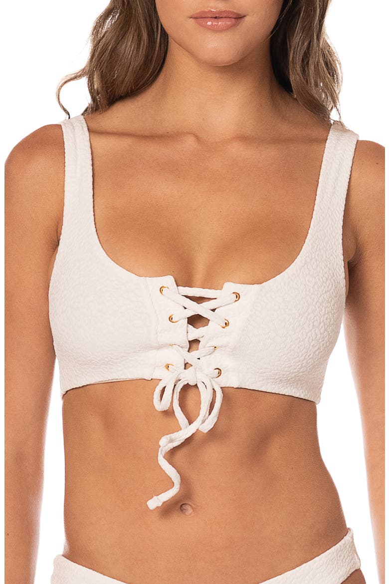 Coconut Milk Dazzle Lace-Up Reversible Bikini Top, Main, color, WHITE