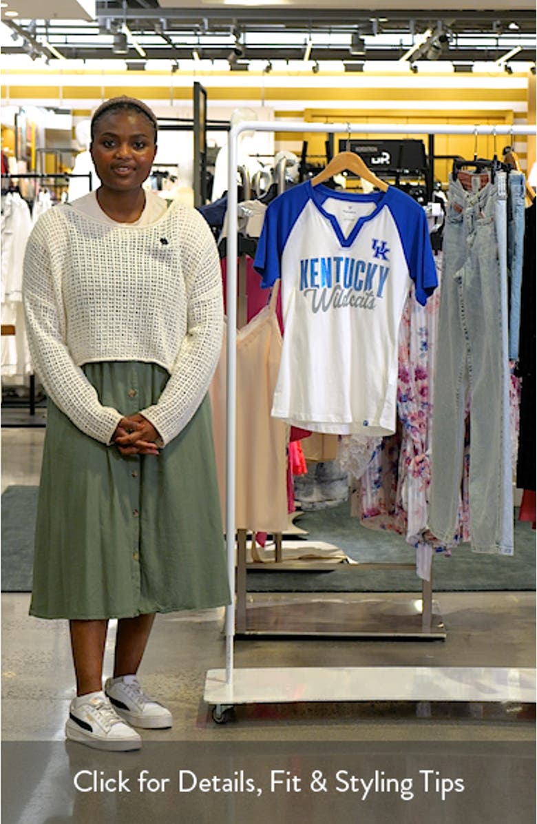 Women's Fanatics Branded White/Royal Kentucky Wildcats Best Squad Stacked Raglan Notch Neck T-Shirt, sales video thumbnail