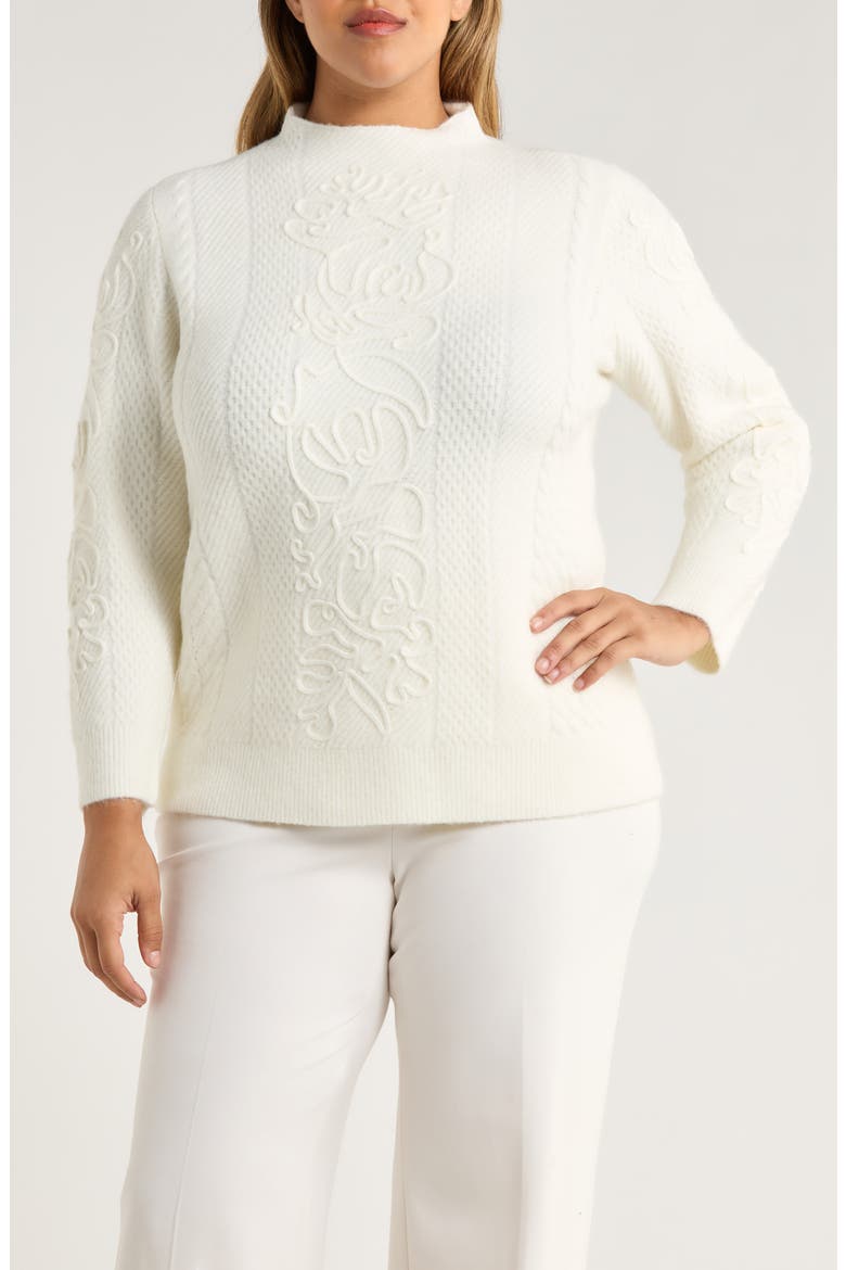 Embroidered Funnel Neck Sweater, Main, color, WHITE DOVE