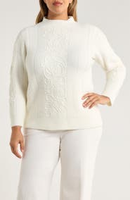Anne Klein Embroidered Funnel Neck Sweater