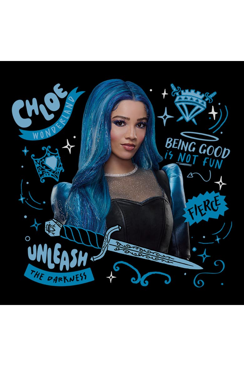 Junior's Descendants Wicked Wonderland Chloe Unleash The Darkness  Graphic T-Shirt, Alternate, color, Black