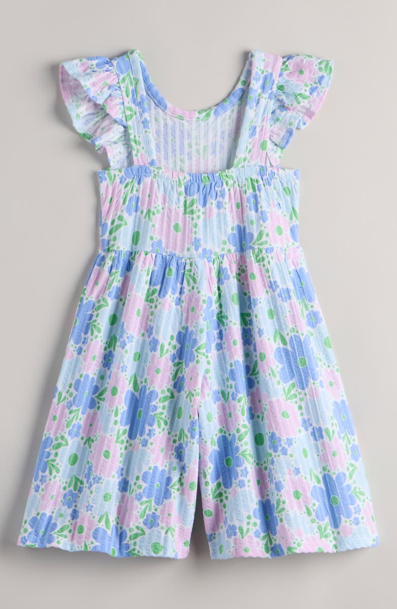 Tucker + Tate Kids' Floral Flutter Sleeve Rib Romper, Alternate, color, White- Blue Meadow Floral