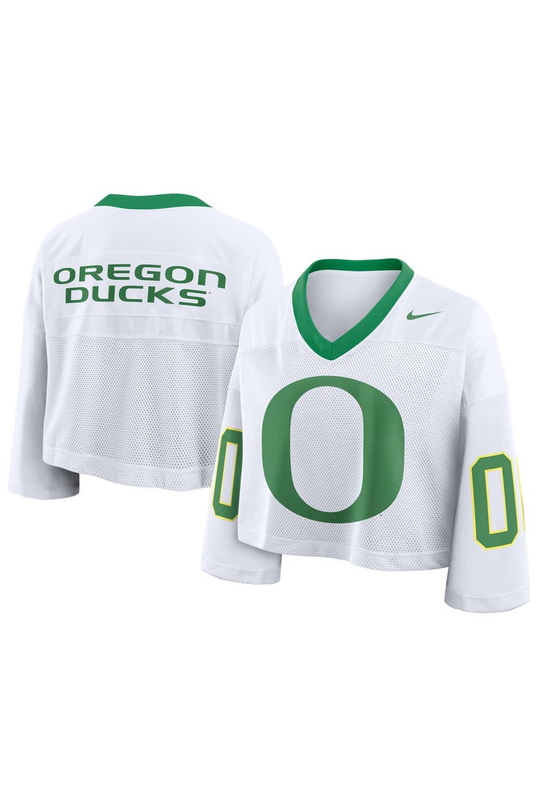 Women's Nike White Oregon Ducks Oversized Logo Cropped Fashion Jersey, Main, color, White