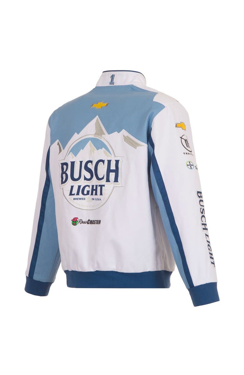 JH DESIGN Men's JH Design  White Ross Chastain Busch Light Twill Driver Uniform Full-Snap Jacket, Alternate, color, 