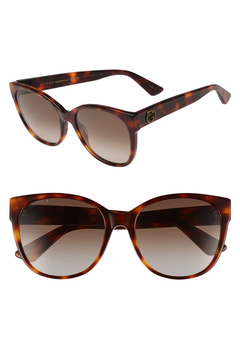 56mm Polarized Cat Eye Sunglasses, Main, color, HAVANA/ BROWN