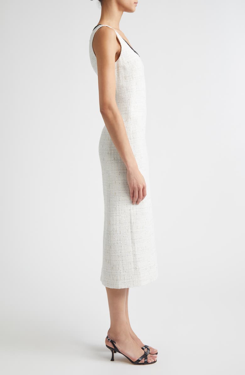 ST. JOHN Cannes Stud Trim Tweed Midi Sheath Dress, Alternate, color, Ecru Metallic/ Black