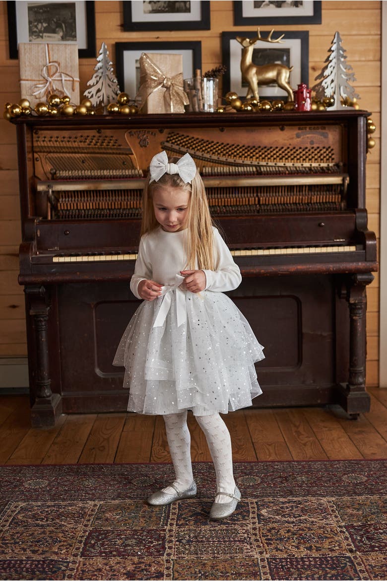 Girl's Headband With Glittering Tulle Bow Off White, Alternate, color, Off White