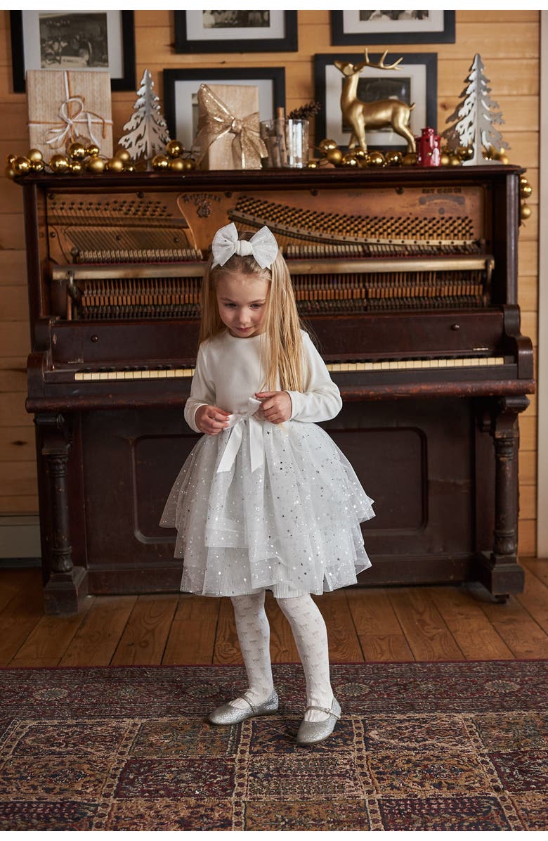 Deux par Deux Baby Girl's Headband With Glittering Tulle Bow Off White, Alternate, color,