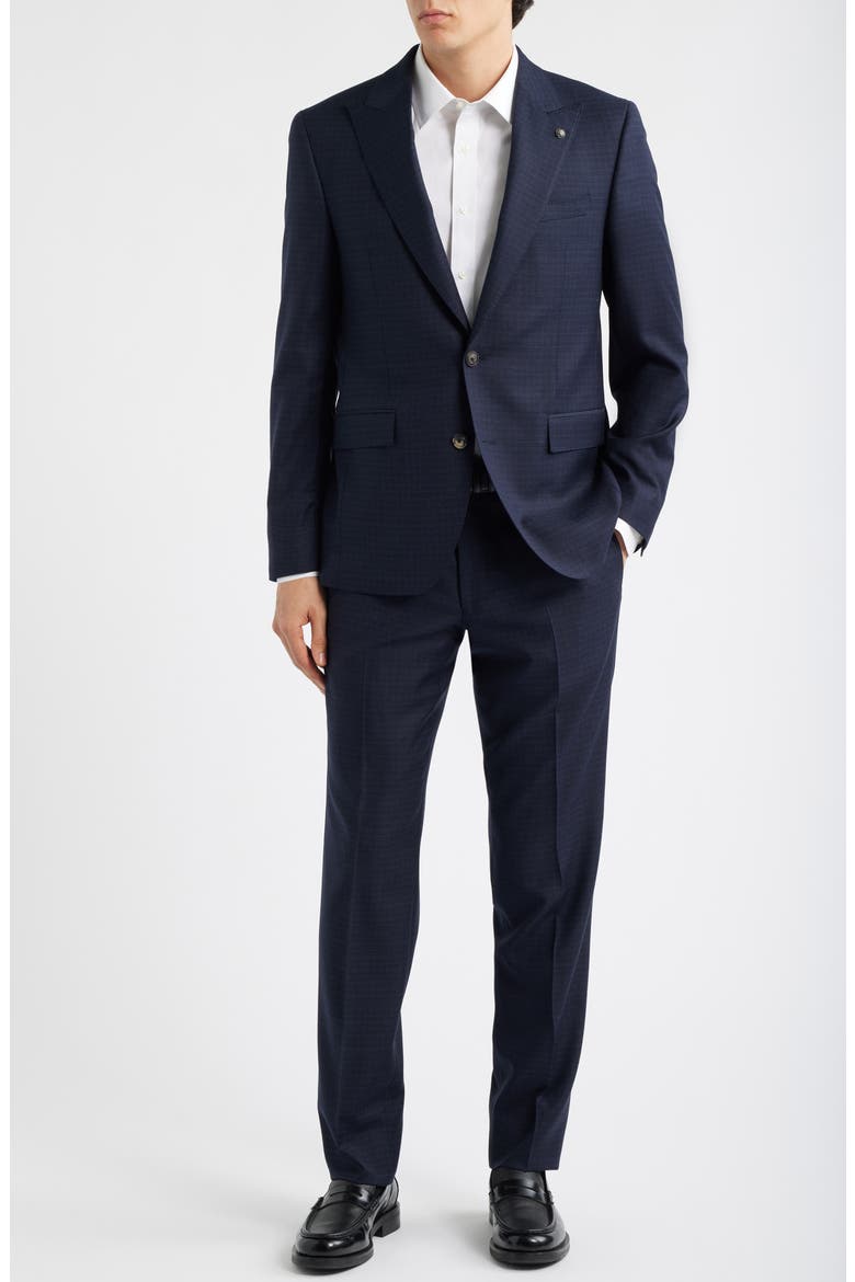 Engel Navy Microcheck Peak Lapel Wool Suit, Alternate, color, NAVY