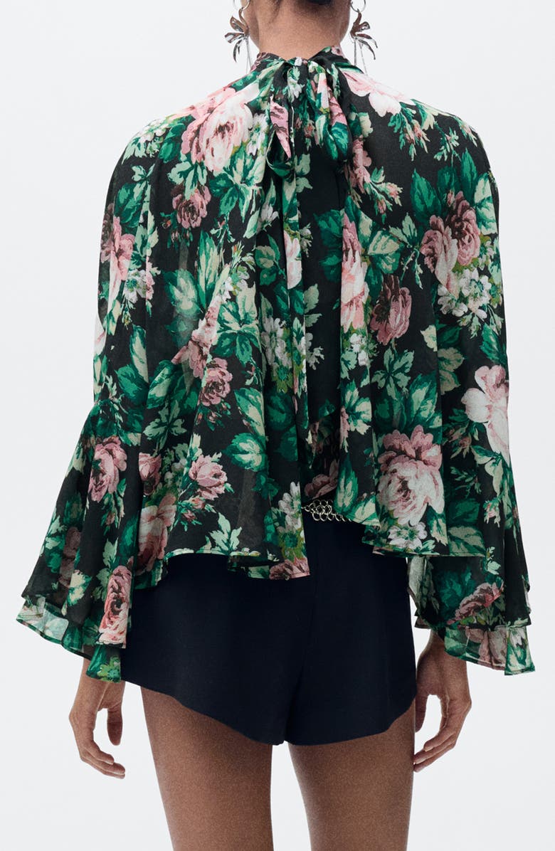 MANGO Floral Print Tie Neck Top, Alternate, color, 