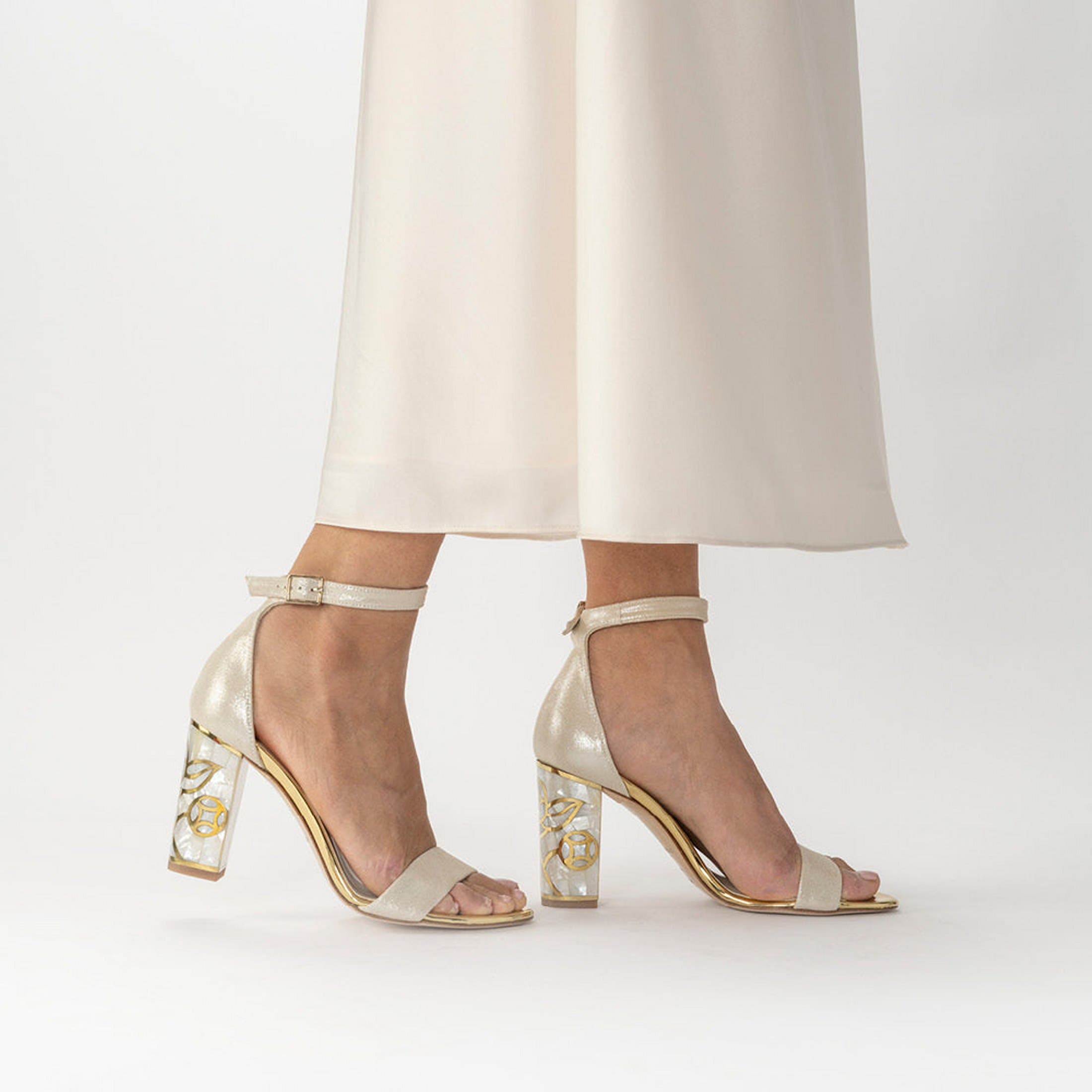 Freya Rose Rozu Ankle Strap Pearl Heel Sandal, Alternate, color, Champagne