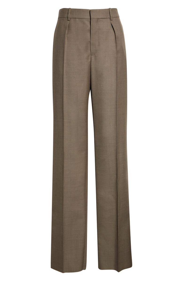 Saint Laurent Wool Straight Leg Pants, Main, color, Taupe Chine