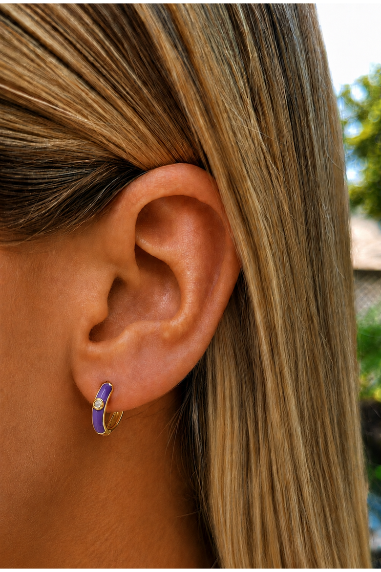 Mini Enamel Huggie Hoops, Alternate, color, Lavender