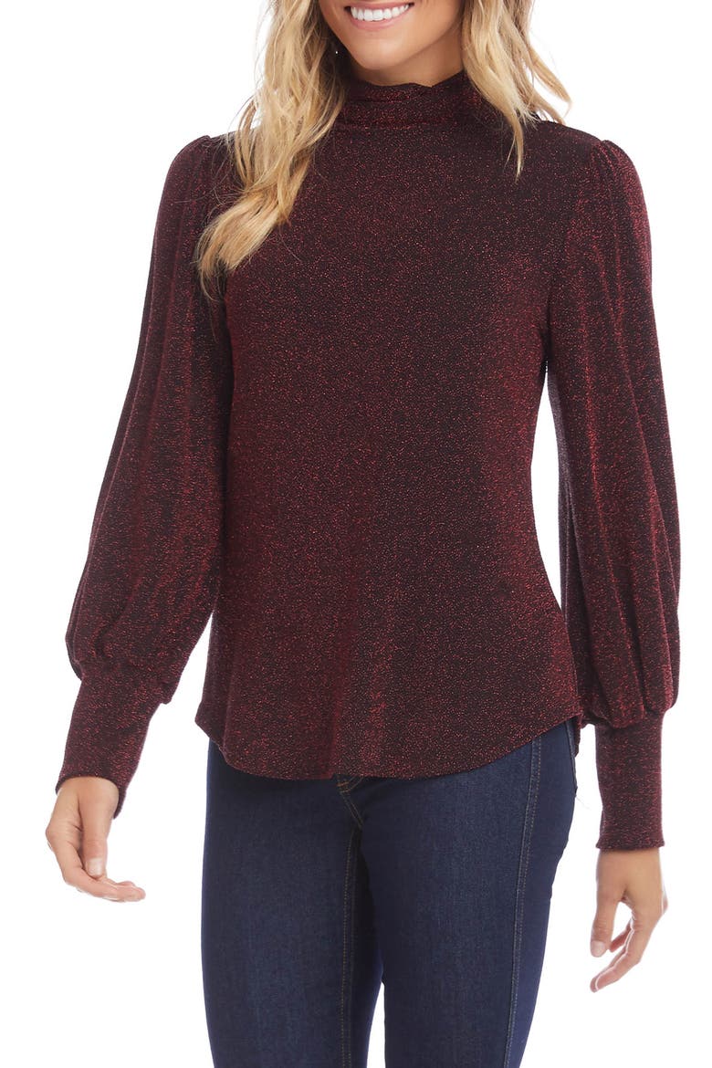 Shimmer Turtleneck Top, Main, color, RED