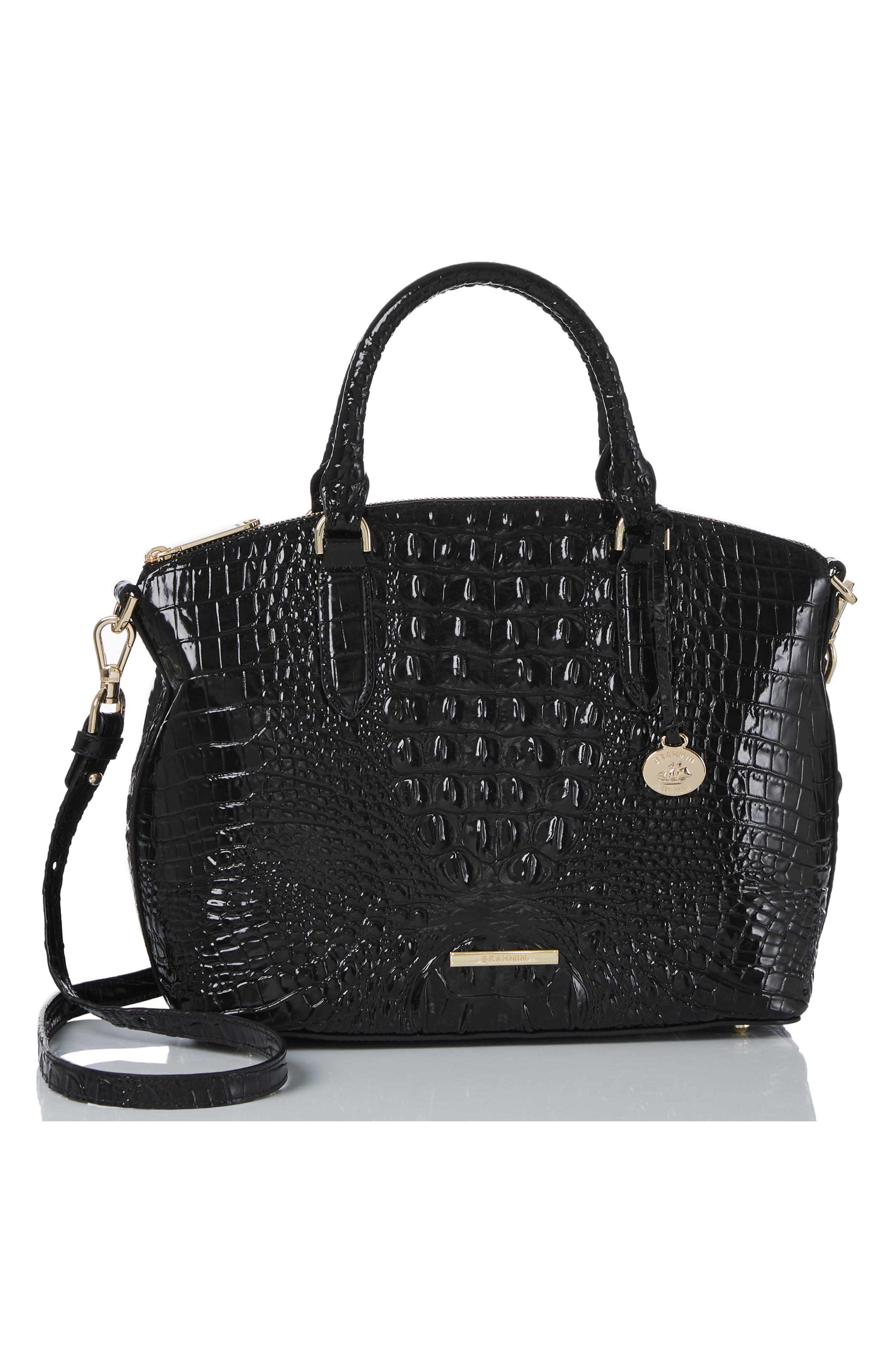 Brahmin Duxbury Croc Embossed Leather Satchel, Alternate, color, Black