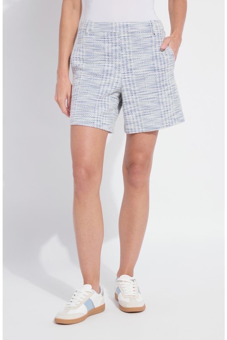 Lily Pull-On Mid Thigh Summer Tweed Shorts, Main, color, AZZURRO TWEED