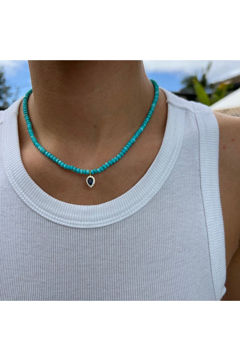 Turquoise beaded sapphire drop necklace, Alternate, color, turquoise