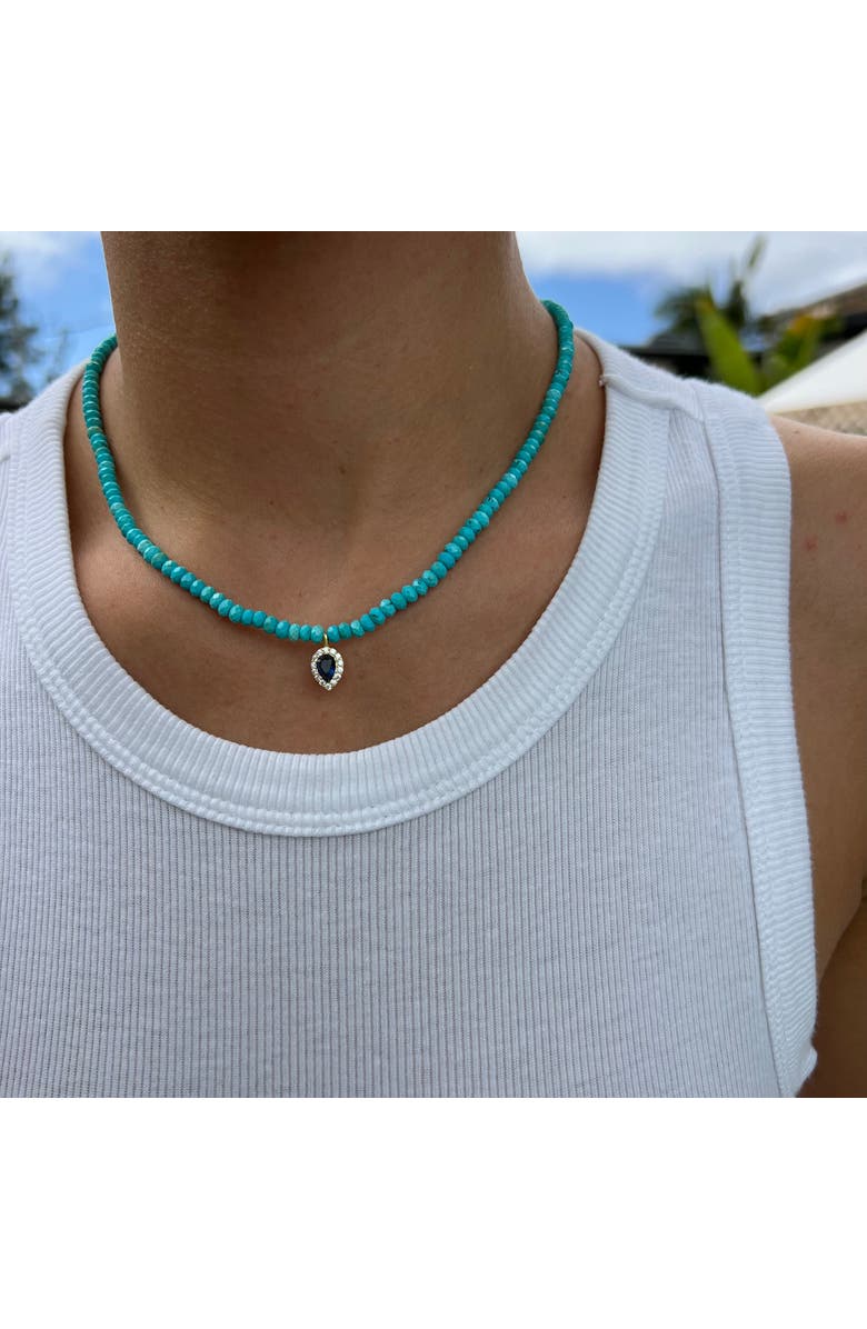 Gemma Azzurro Turquoise beaded sapphire drop necklace, Alternate, color, Turquoise