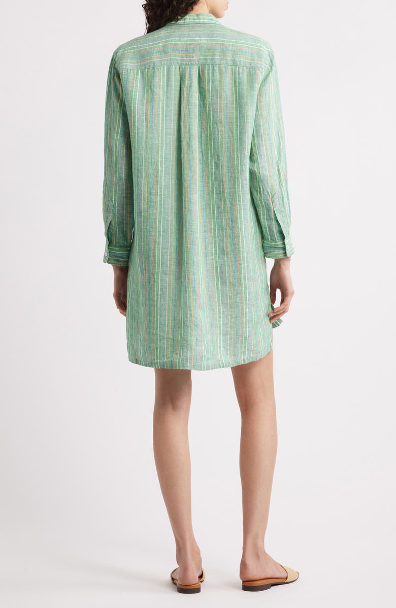 Frank & Eileen Hunter Stripe Step Hem Linen & Cotton Shirtdress, Alternate, color, Green W Yellow Blue Stripes