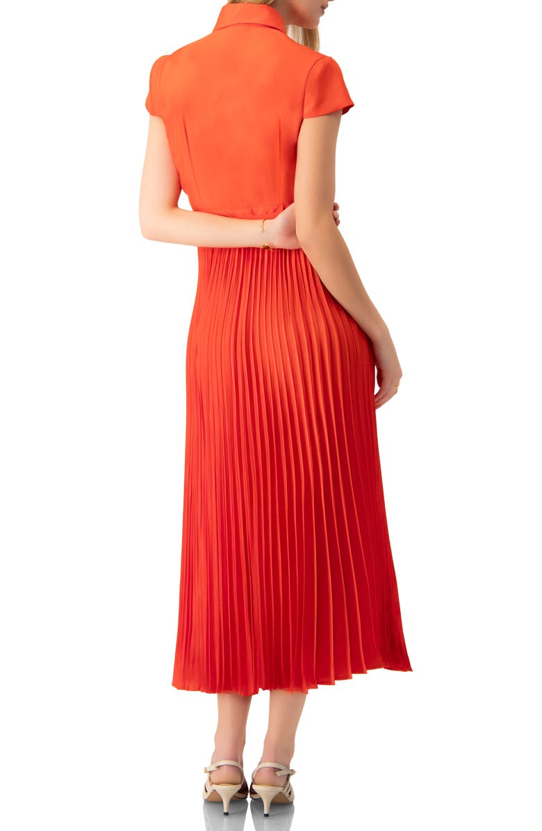 IVONNE Short Sleeve Shirt Style Pleated Maxi-Dress, Alternate, color, Orange